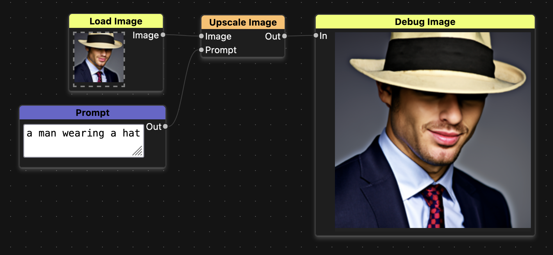 Example of the upscale image node in use